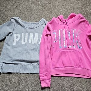 Puma Gray Sweatshirt and Pink Hoodie  BUNDLE